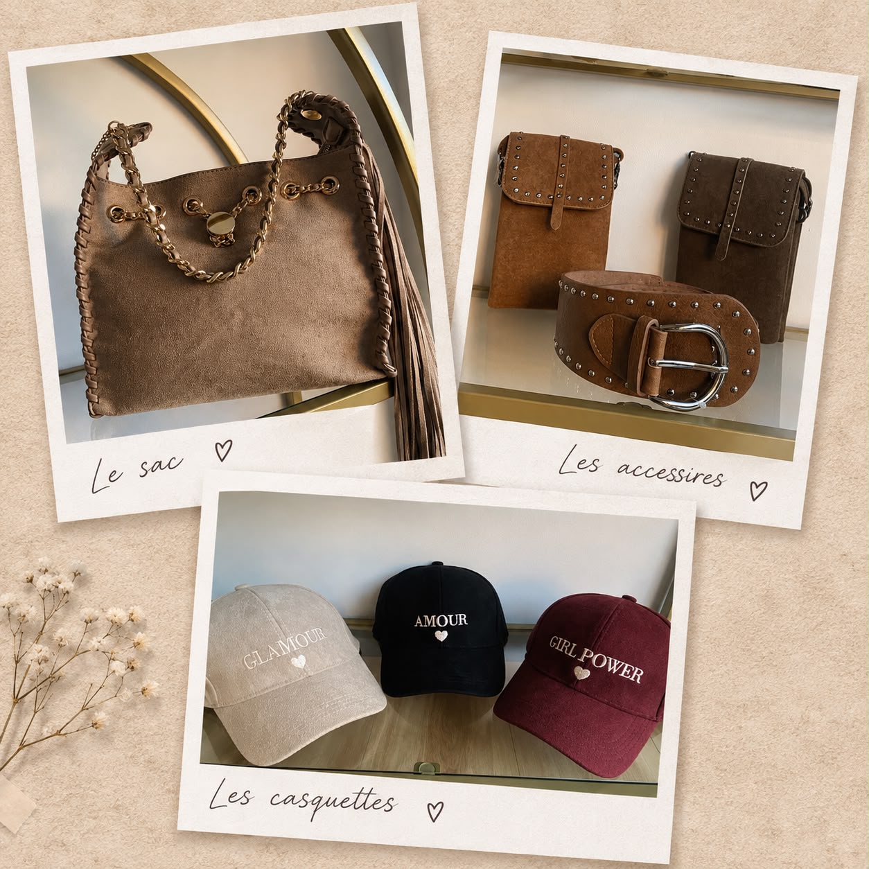 Sacs, ceinture et casquettes de la collection JULIE&CO